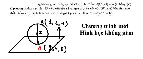 Toán 12: Trong không gian với hệ tọa độ Oxyz, cho điểm A(1;2;-1) và mặt phẳng (P) có phương trình