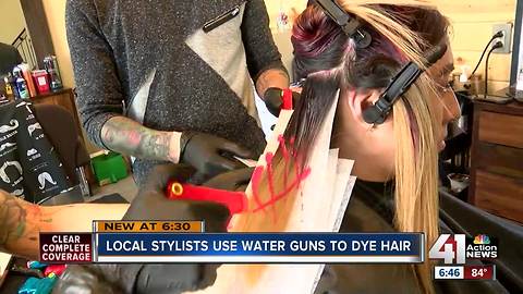 Local stylists use water guns to dye hair