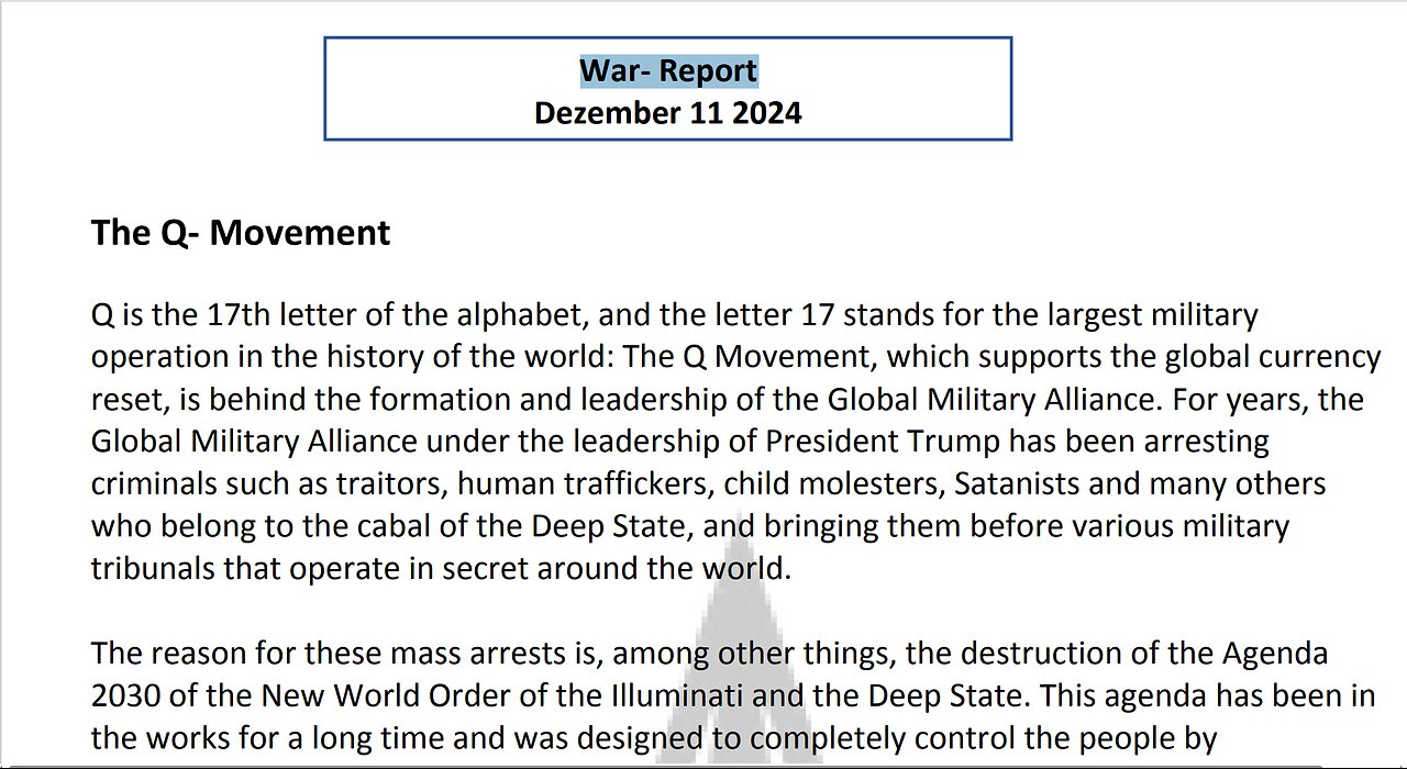 WAR REPORT - THE Q MOVEMENT