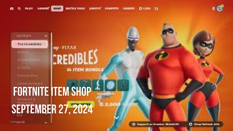 Fortnite Item Shop|September 27, 2024(*New* Incredibles Bundle)