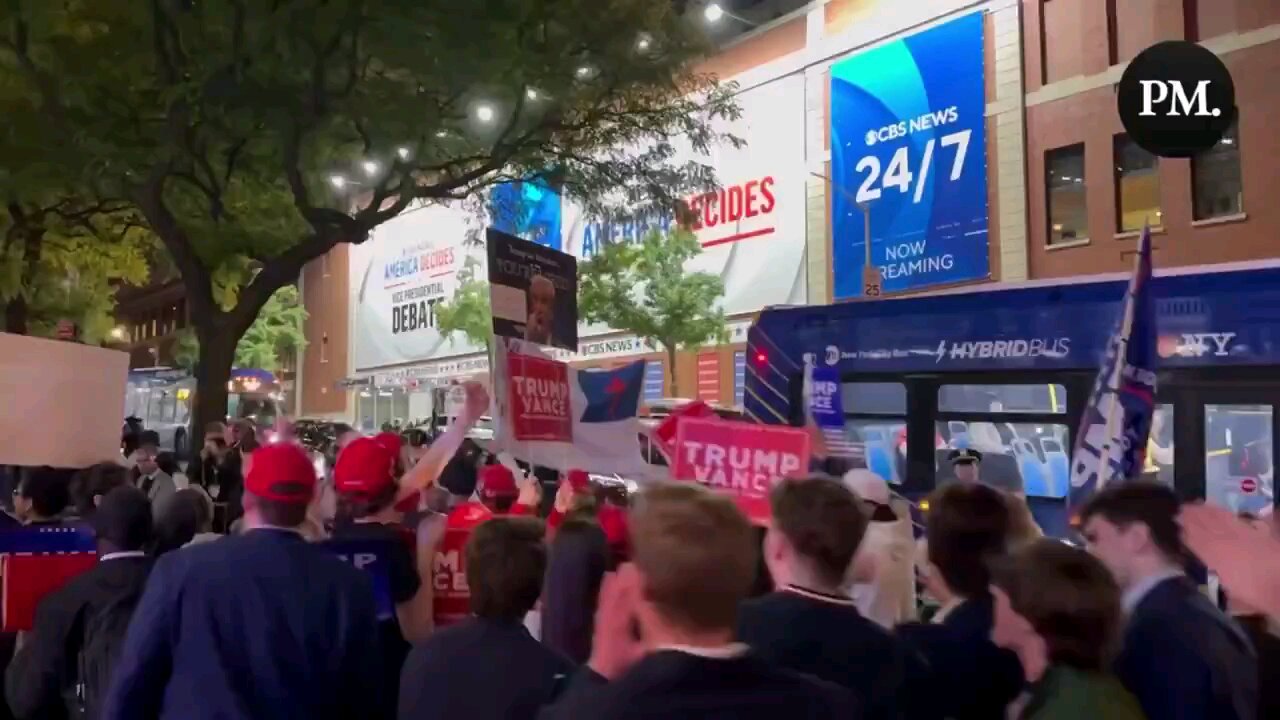 Trump supporters chant tampon Tim outside CBS Studios.
