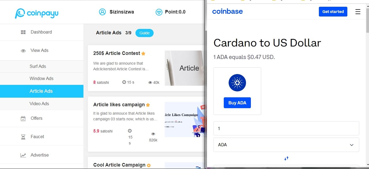 How To Get Free Cardano ADA Cryptocurrency Watching Article Ads At Coinpayu & Instant Withdraw