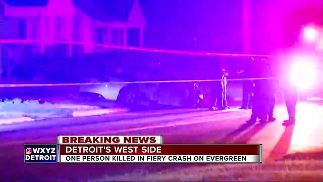 One dead in fiery single-car crash on Detroit's west side