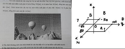 Toán 12: Hai chiếc khinh khí cầu cùng bay lên tại một địa điểm. Sau một thời gian bay, chiếc khinh