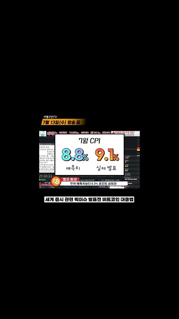 ※충격! CPI 9.1% 발표 레전드 생방송! 물가와 금리가 비트코인에 작용하는 공식과 패턴 |Bull Bear 트랩 조심|비트코인 실시간 생방송 쩔코TV 7월13일 #shorts