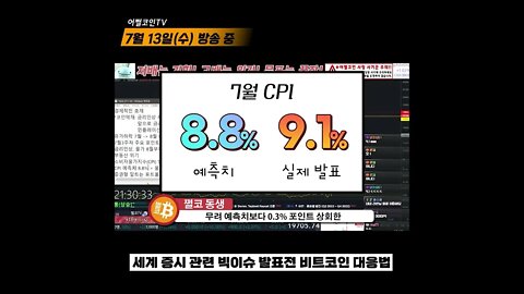 ※충격! CPI 9.1% 발표 레전드 생방송! 물가와 금리가 비트코인에 작용하는 공식과 패턴 |Bull Bear 트랩 조심|비트코인 실시간 생방송 쩔코TV 7월13일 #shorts