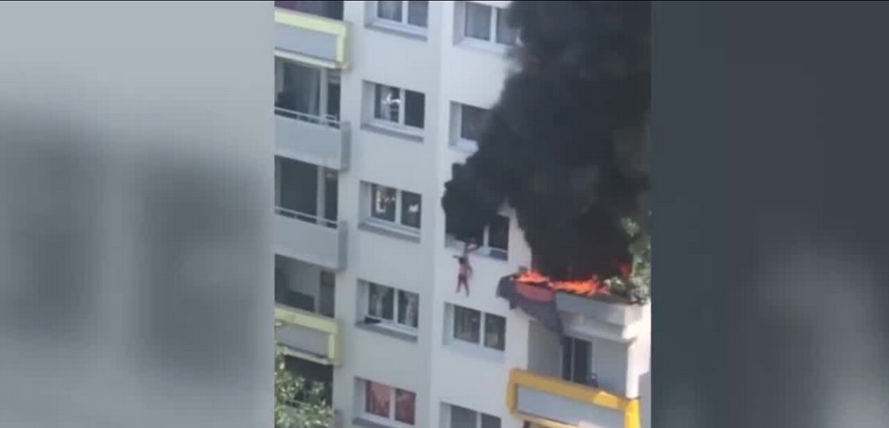 Children jump from window to escape fire