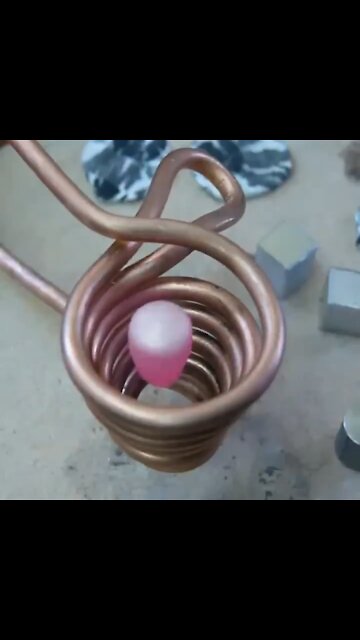 Levitation melting suspends and melts metal with induction heating inside a magnetic field.