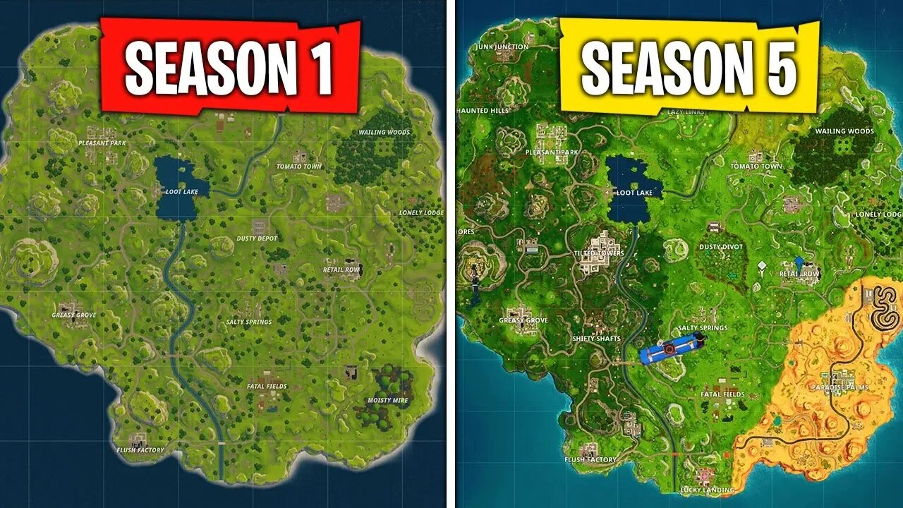 Evolution of the Fortnite Map (Season 1 - Season 5)