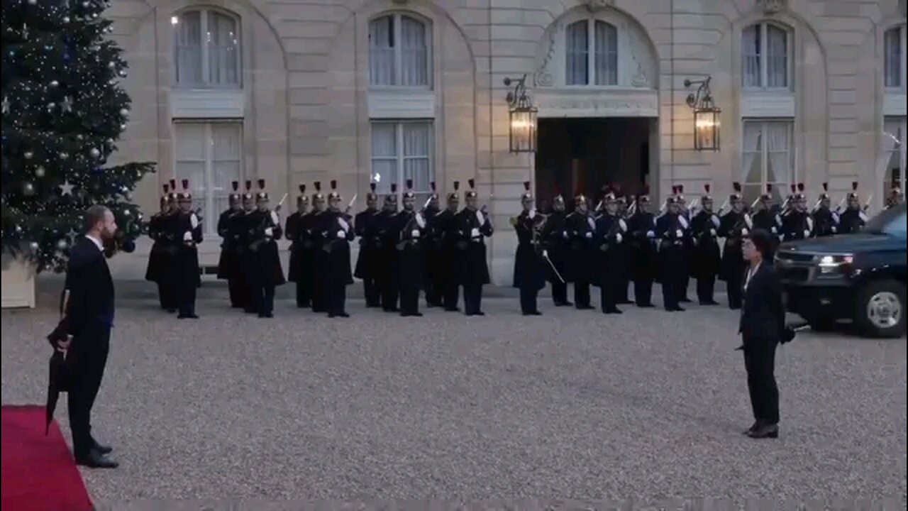 President Trump arrives for a meeting with French President Emmanuel Macron. America is so back!