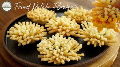 Super Crispy Fried Potato Flowers!! Fall in Love With Garlic Cheese Sauce!! Flourless!