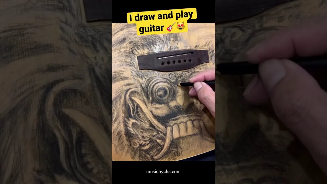 Rangda drawing on acoistic guitar #shorts