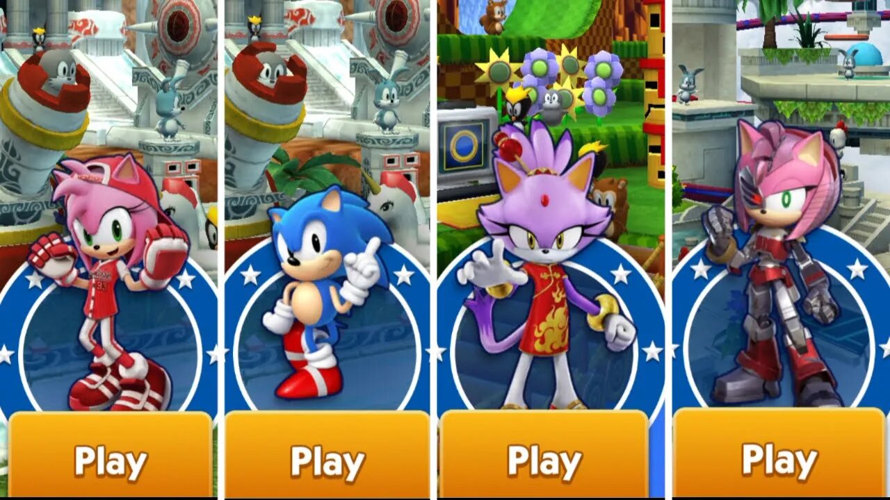 All Star Amy VS Classic Sonic VS Lunar Blaze VS Rusty Rose Sonic I Sonic Dash