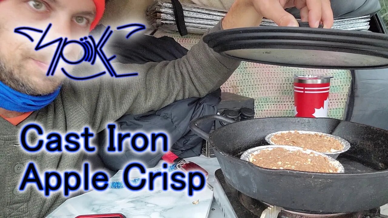 Baking Apple Crisp in the cast iron