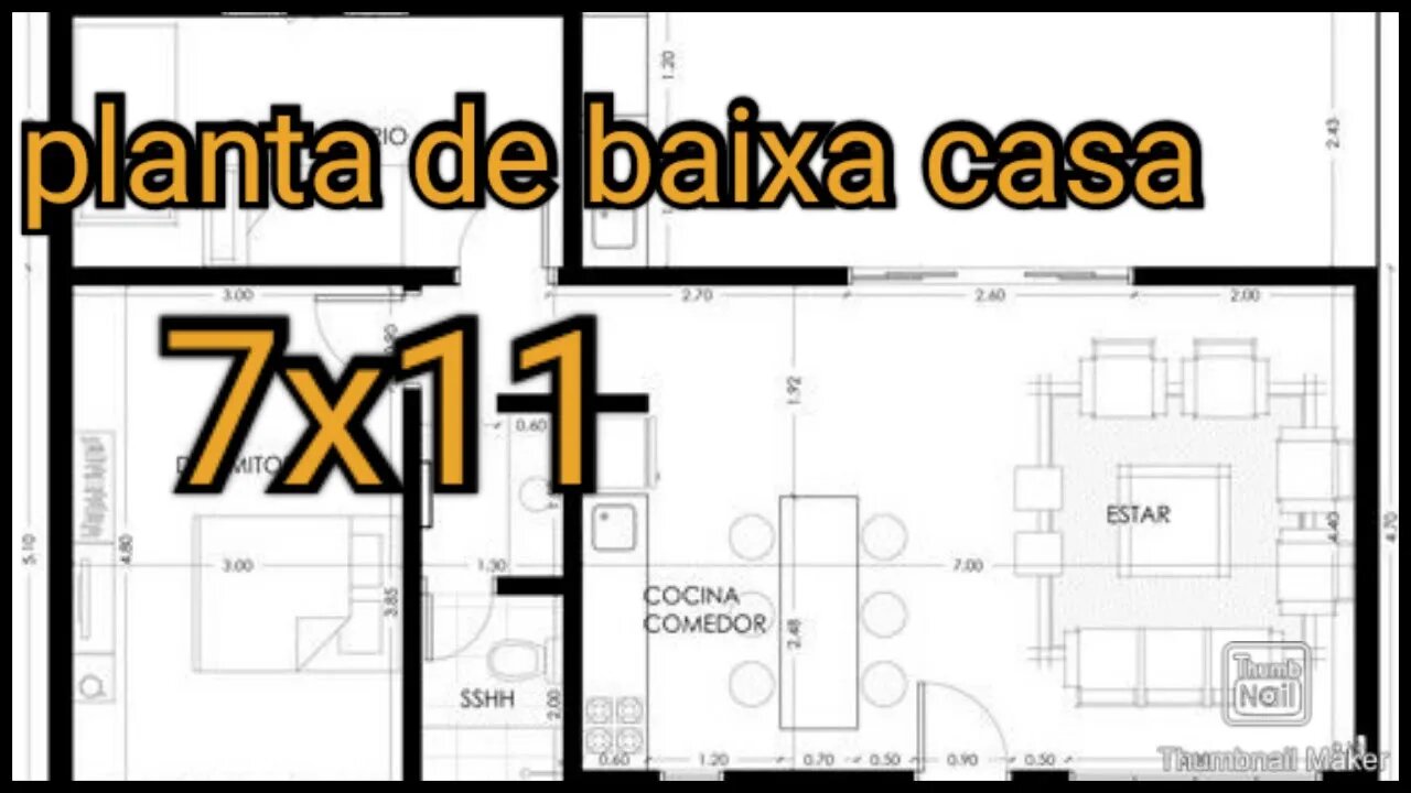 planta de casa/com 2 quartos/ 7x11