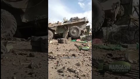 Wrecked Ukrainian MRAPs and wheeled fighting vehicle