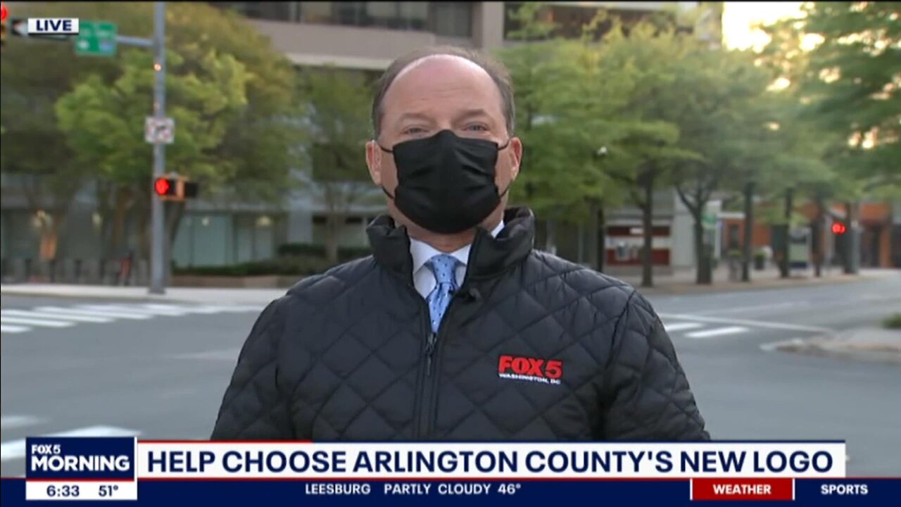 Crazy FOX 5 Leftist reporter Bob Barnard tells viewers the logo Arlington County Virginia is racist