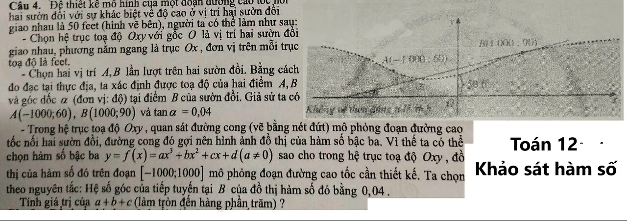 Để thiết kế mô hình của một đoạn đường cao tốc nổi hai sườn đối với s vị trí hai sườn đồi