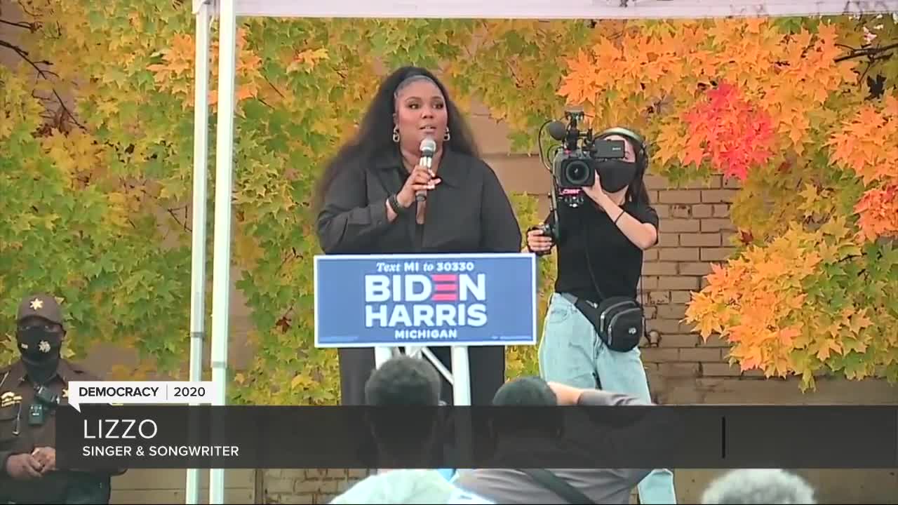 Lizzo campaigns in Detroit, Harper Woods for Joe Biden