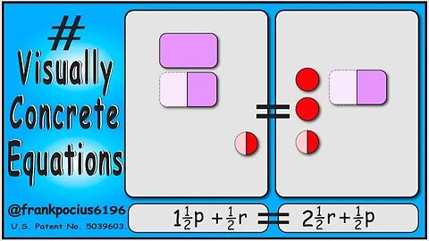 VISUAL EQUATION _ 1 1/2 p +1/2 r = 2 1/2 r +1/2 p _ SOLVING EQUATIONS _ SOLVING WORD PROBLEMS
