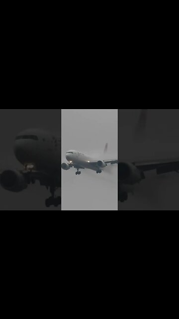 Fog & Condensation 767 landing🌫️ #aviation #boeing #weather