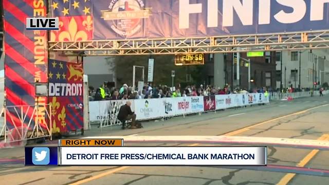 At the finish line for the Detroit Free Press/Chemical Bank Marathon