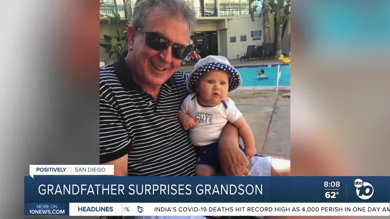 Grandfather surpirses grandson