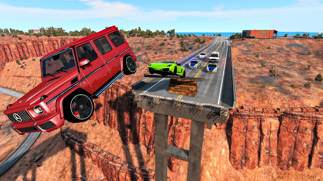 Cars vs Broken Bridge and Jump - BeamNG Drive