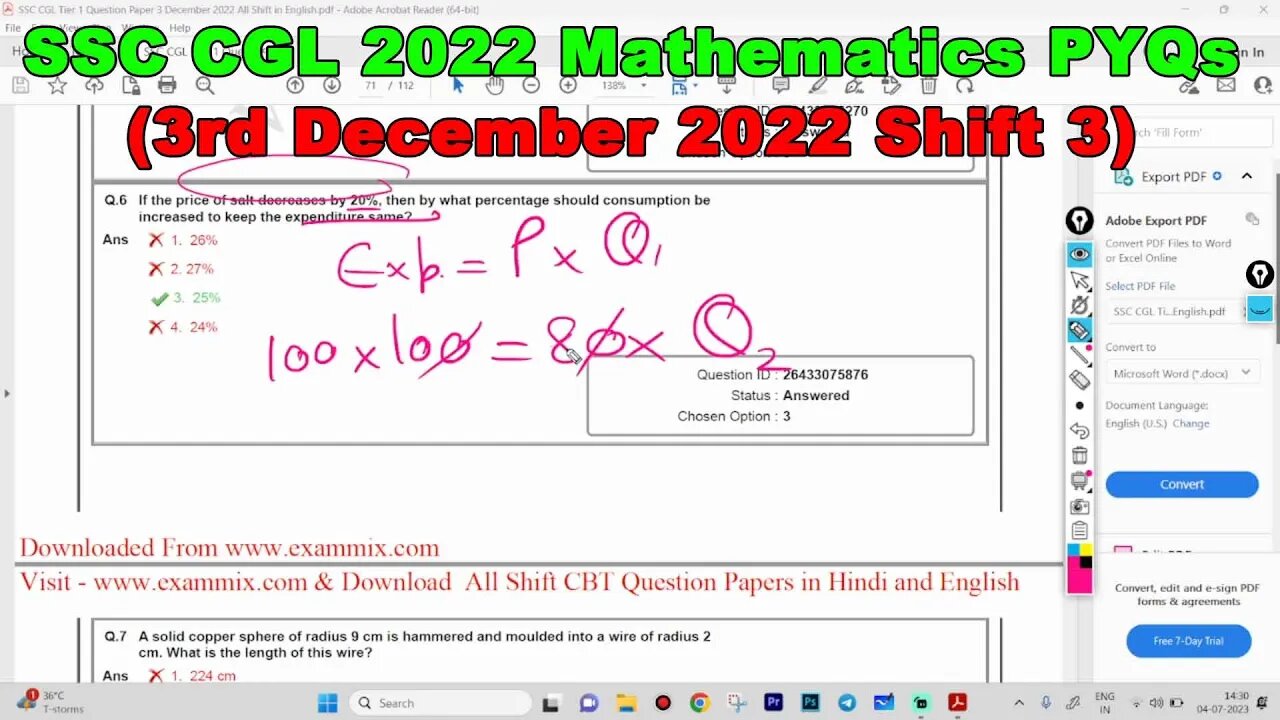 SSC CGL Tier 1 2022 (3rd December Shift 3) Quant Solutions MEWS #ssc #pyq