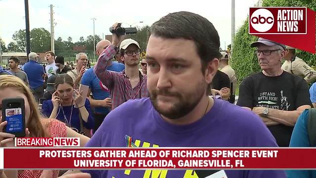 Military veteran speaks outside Richard Spencer event