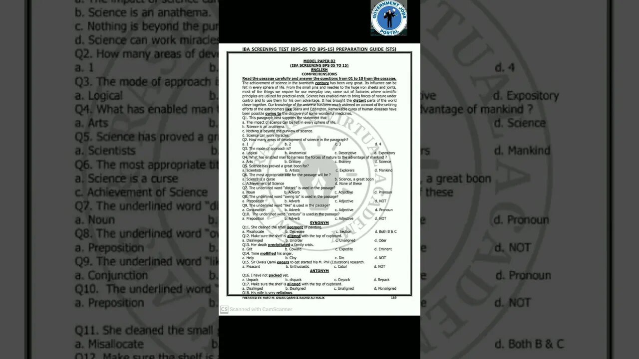 IBA STS MATRICULATION CATEGORY TEST PREPARATION MCQS 2023 #governmentjobsportal