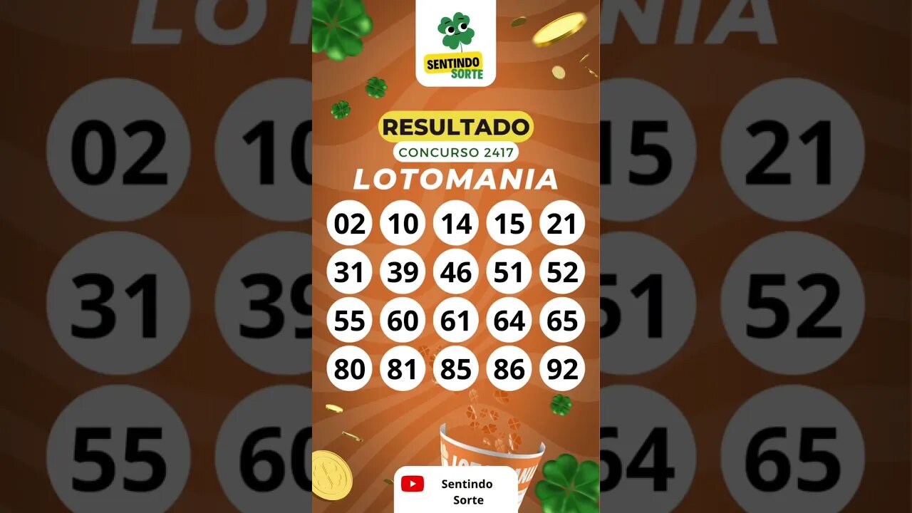 🍀 Resultado LOTOMANIA 2417 | Sentindo Sorte #shorts