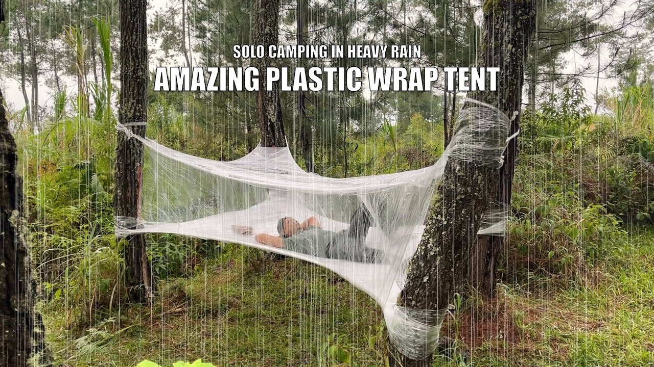 Solo Camping rain with plastic shelter wrap