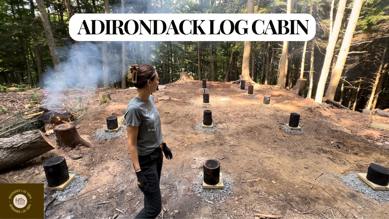 Log Cabin Build - FIRST LOGS for OFF-GRID Cabin! Adirondack Log Cabin Ep.2