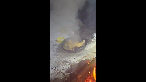 Ice fishing cooking trout