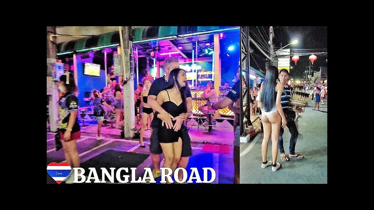 PHUKET BANGLA ROAD THAILAND NIGHT LIFE , MANY GIRLS STANDING