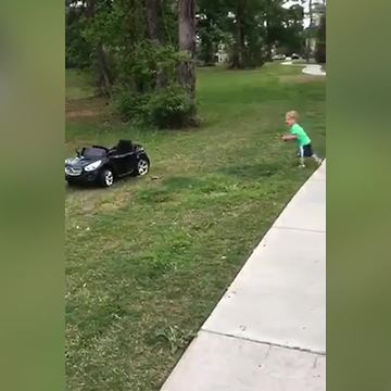 "Tot Boy Runs To His Large Remote-Controlled Car, And It Runs Him Over"