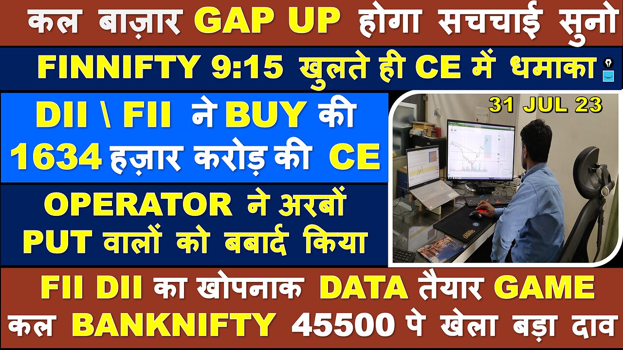 FINNIFTY & BANKNIFTY -TOMORROW PREDICTION | OPTIONS FOR TOMORROW -FII DII DATA ANALYSIS 31JULY 23