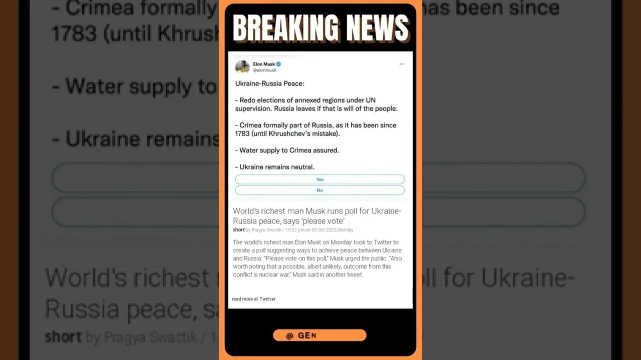 Latest Reports | Musk's Ukrainian-Russian Peace Poll | #shorts #news