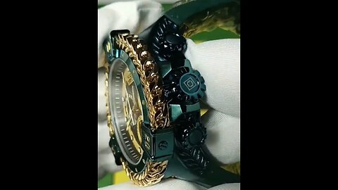 hercules green and gold quartz swiss watch with silicone strap