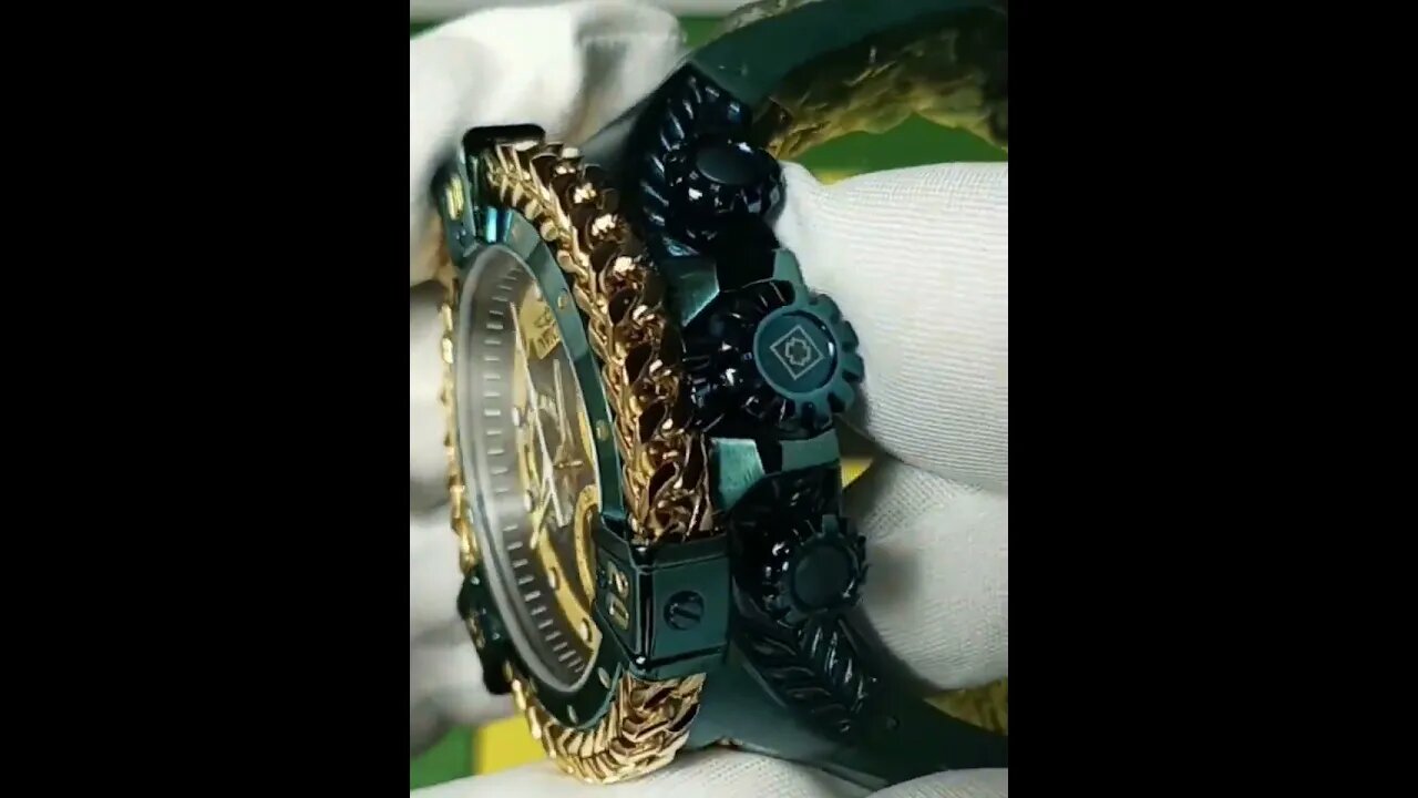 hercules green and gold quartz swiss watch with silicone strap