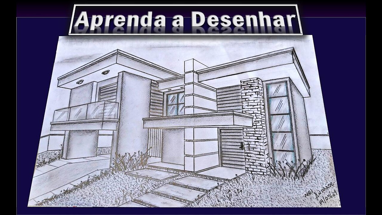 Aprenda a Desenhar esta Linda Casa Moderna c/ 02 Pontos de Fuga, Passo a Passo.