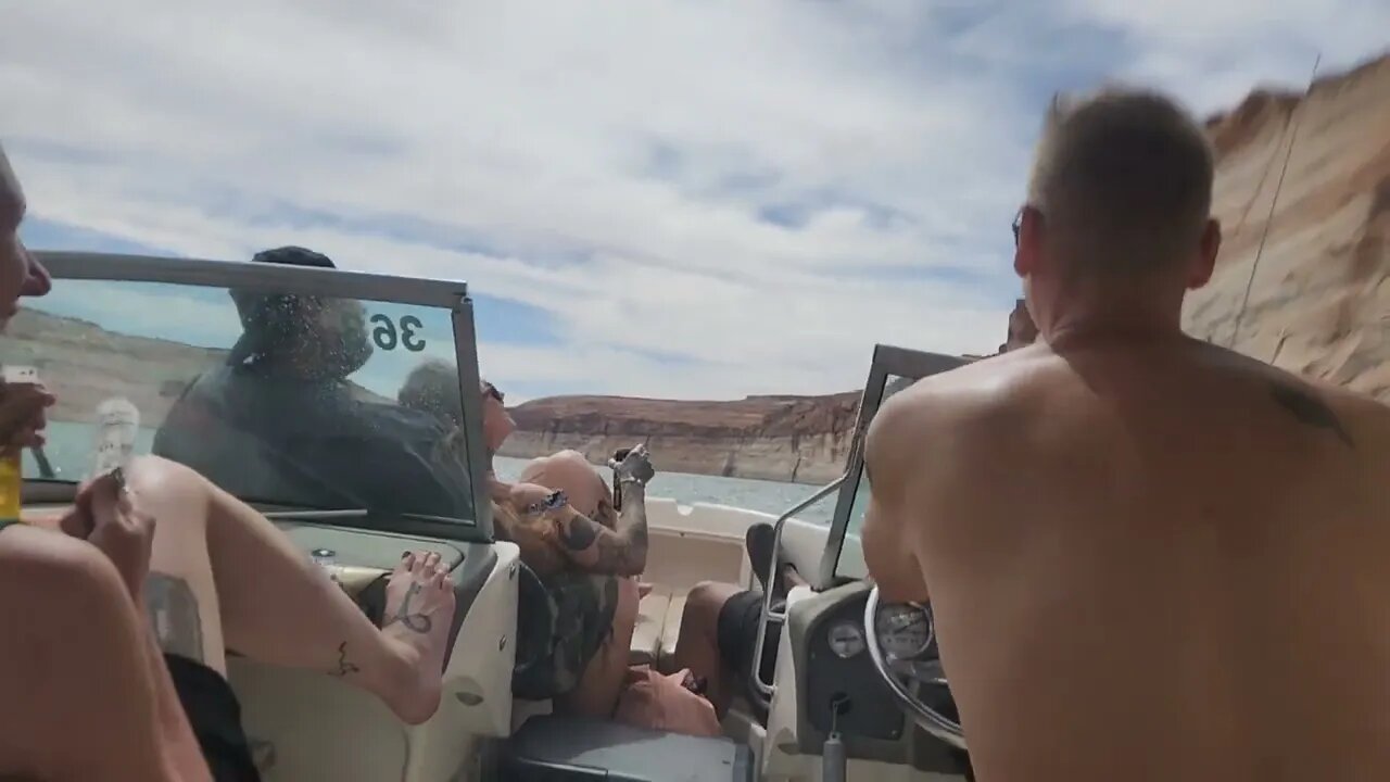 Birthday boat party on Lake Powell (close call for the birthday girl!)