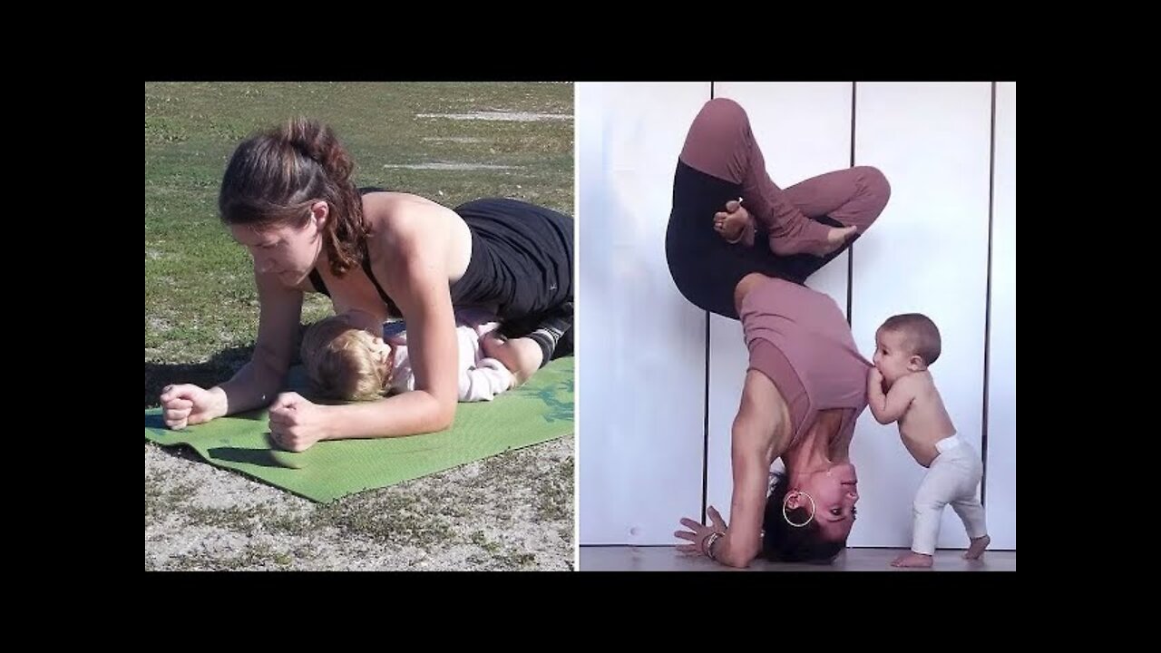 Funny Mother Play Sport and Yoga with Baby Funny Videos
