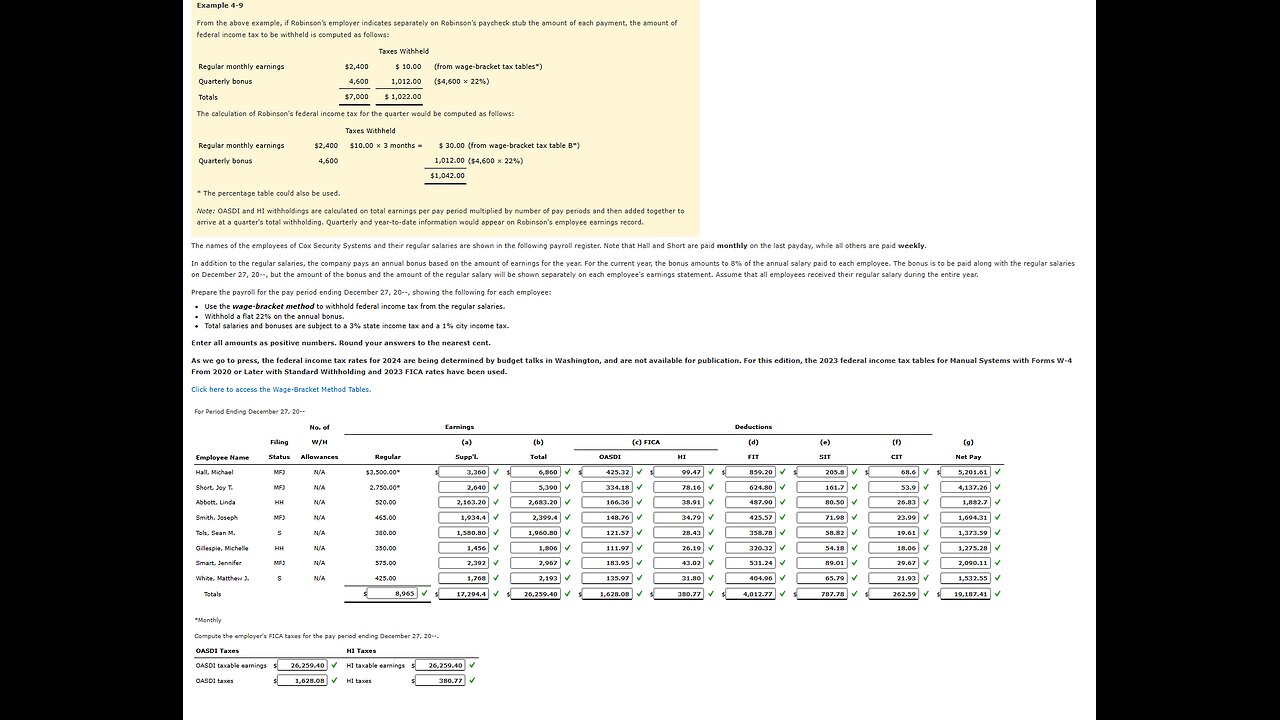 The names of the employees of Cox Security Systems and their regular salaries are shown in the