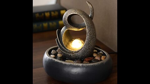 Teamson Home Tabletop Water Fountain – Indoor Zen with LED Light, Resin Design – 9” Abstract Ball