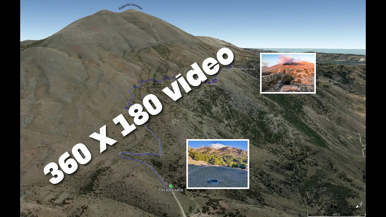 4k 360 180 video from the road south of Psiloritis summit in Crete Greece