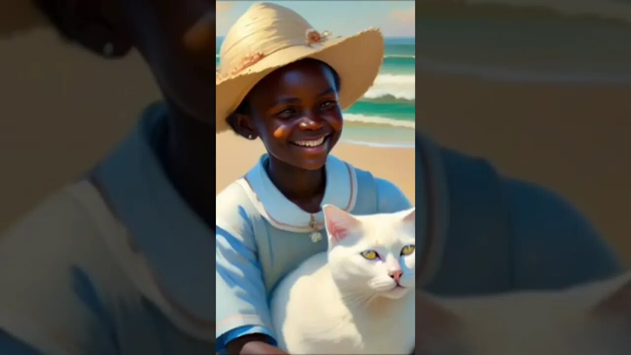 #shorts afrikanisches Mädchen mit weißer #Katze