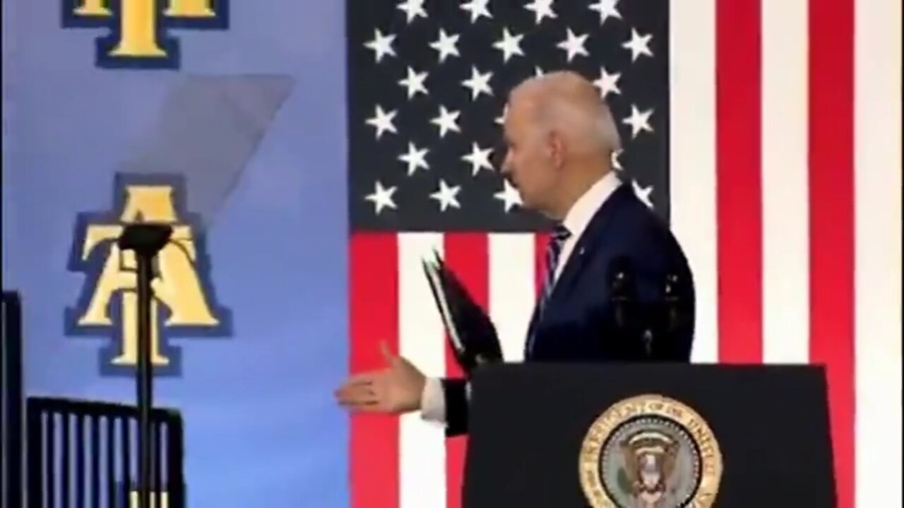 CONFUSED--- AFTER BIDEN FINISHED HIS SPEECH, HE TURNED AROUND & TRIED TO SHAKE HANDS WITH THE AIR!