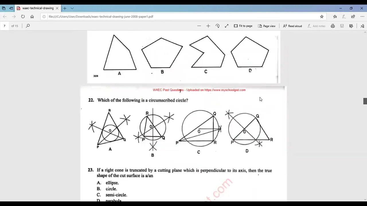 Answers to 2008 WAEC Technical Drawing Objective Questions
